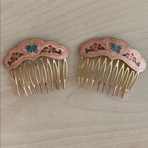 Vintage pink butterfly hair clips